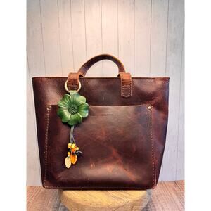 Green Flower Pansy Purse Charm Genuine Leather Flower Green Bag Charm FAST SHIP